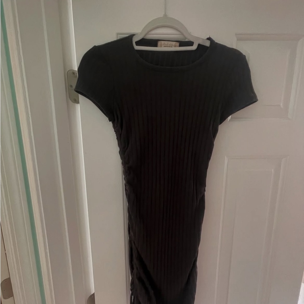 Altar'd State Black Asymmetrical Ribbed Mini Dress